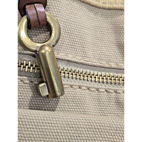 Fossil Modern Vintage Canvas & Leather Tote Bag Multiple Pockets Key Charm - Picture 6 of 11